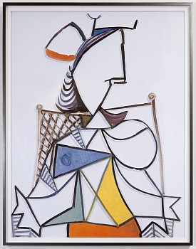 Jose D&aacute;vila -&nbsp;Untitled (Femme assise au chapeau bleu et rouge)